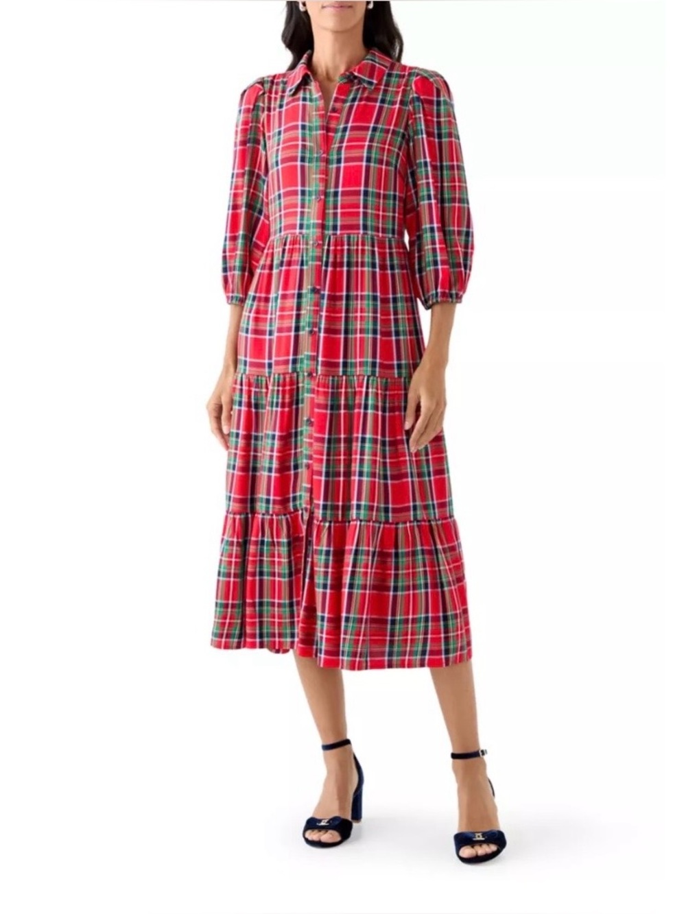 NWT Crown and Ivy Red Plaid Tiered Shirt Dress